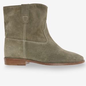 Isabel Marant Etoile across Suede Ankle Boots, Size 38, Taupe/light green color